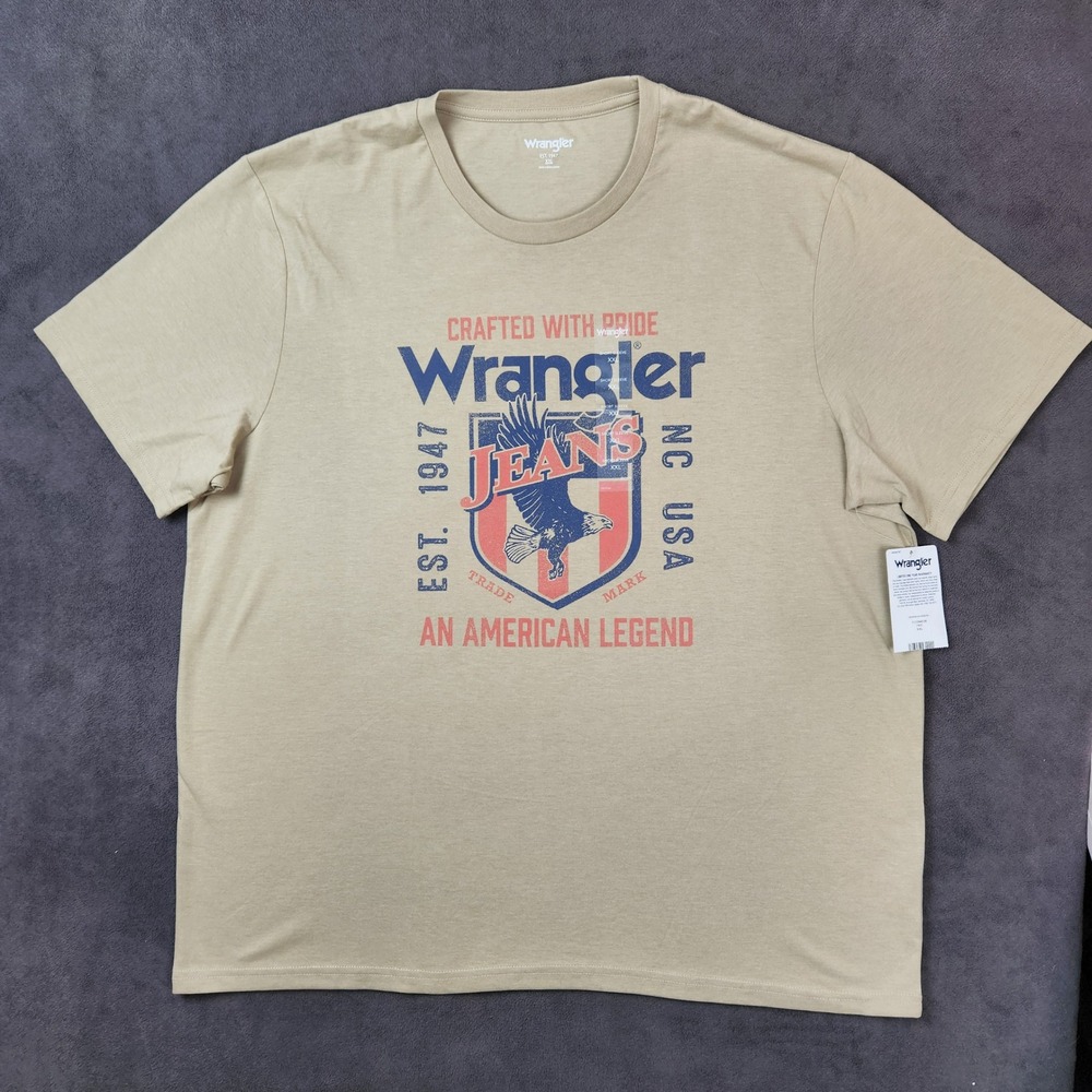 Wrangler Shirt Mens XXL Beige Graphic Logo Tee An American Legend Est 1947‎